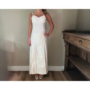 1960s Vintage White Cotton Homespun Prairie Cowgirl Slip Dress sz Medium